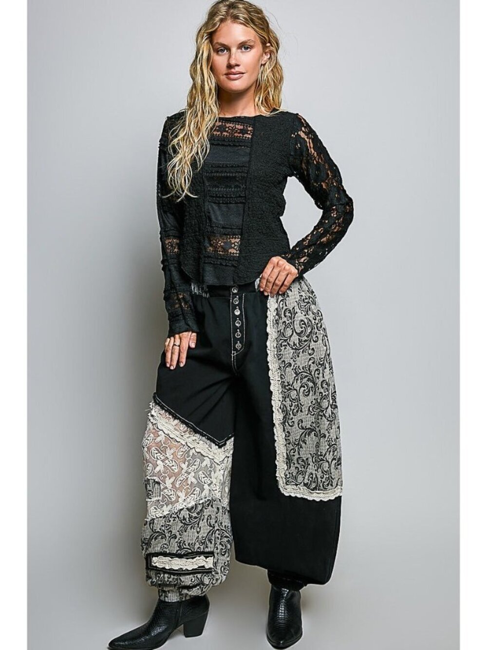 POL Midnight Manor Patchwork Joggers in Black - Picture 2 of 11